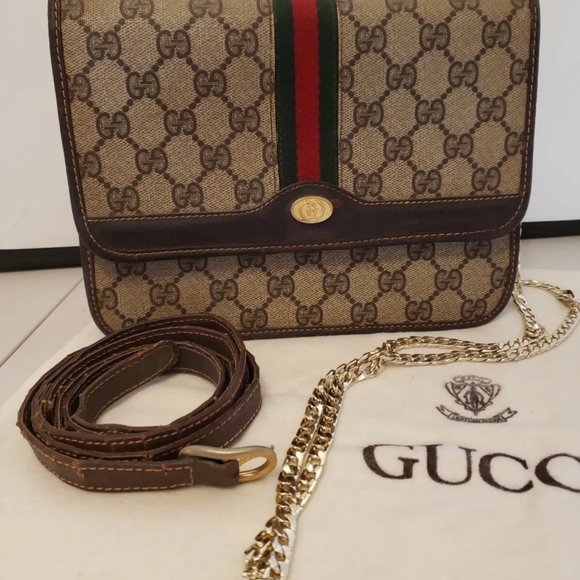 Vintage GUCCI flap saddle shoulder clutch bag GG MONOGRAM - Picture 2 of 8